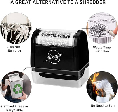 Miseyo Identity Theft Protection Roller Stamp Set - Black (3 Refill Ink Included)