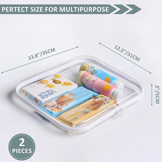 Bliss Bins - Hard Sided Clear Zipper Case for Storage- Professional-Grade Plastic Clear Zipper Pencil Case,Toy Storage Bins, Toiletry Pouch, Travel Organizer, Cosmetic Bag（White,2 Pack, L）
