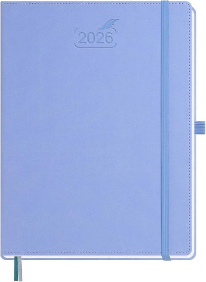 BEZEND 2026 Planner Weekly and Monthly (8.5" x 11") Daily Calendar with Half-Hourly Timeslots & Tab (Jan-Dec) Note & Expenses, Pen Holder, Inner Pocket, Vegan Leather Hardcover - Cornflower