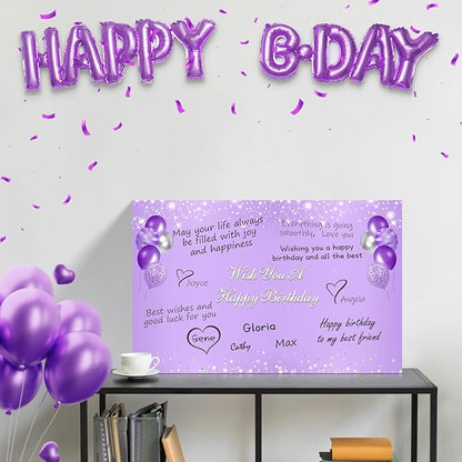 Zirtorei Jumbo Birthday Card with Envelope, Giant Guest Book Happy Birthday Greeting Cards for Women, Large Birthday Card Gifts Party Supplies, Purple Silver Extra Big Birthday Card Decor