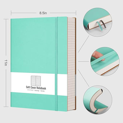AHGXG A4 Notebooks College Ruled - 320 Pages Large Notebooks for Work, 8.5''×11'', 100gsm Thick Paper, Leather Softcover Thick Journal for Women Writing - Mint