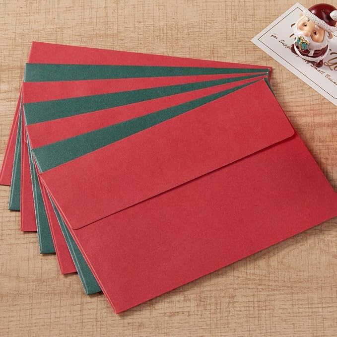 50 Pieces Christmas Envelopes Metallic Color Self Seal Envelopes for Greeting Cards, Invitations, Postcards (Christmas Green/Red, 5x7)