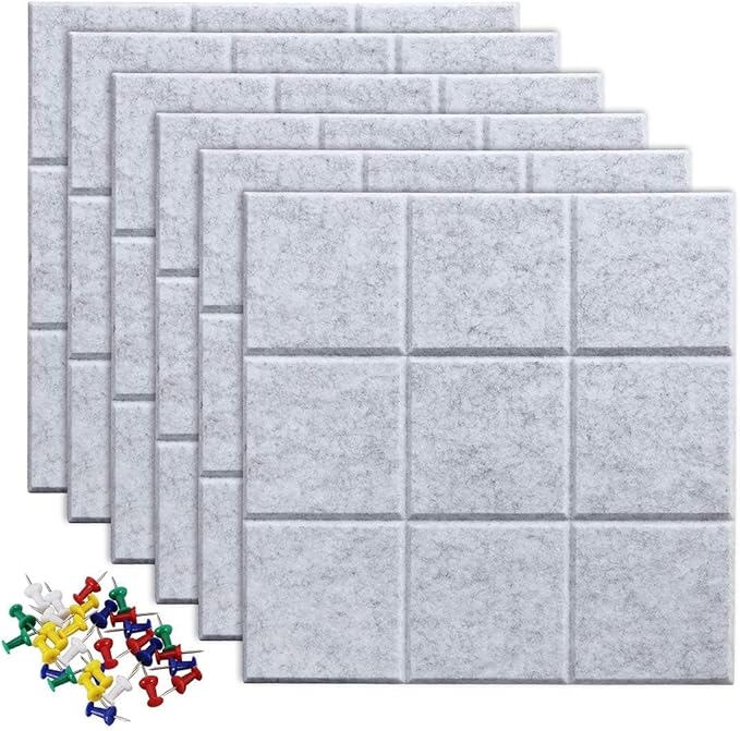Large Cork Board Felt Board Tiles for Walls with 30 Push Pins, 11.8"x11.8" Pack of 12 Pin Board Notice Boards for Home Office Kitchen, Bulletin Board Wall Tiles for Photos Memos