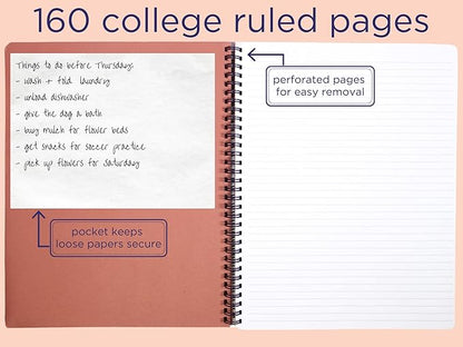 Steel Mill & Co Cute Large Spiral Notebook College Ruled, 11" x 9.5" with Durable Hardcover and 160 Lined Pages, Floral Vines