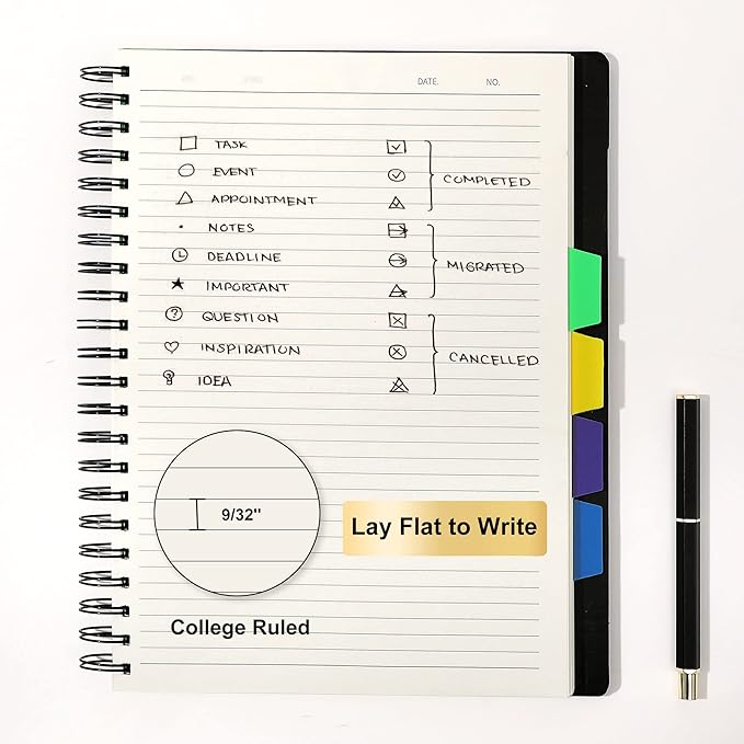 CAGIE 2 Pack Spiral Notebooks College Ruled Total 480 Pages 5 Subject Notebook with Tabs Dividers A4 Notebooks for Work Organization Note Taking School, Black& Blue, 8.5x11