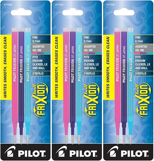 Pilot Refills for Frixion Erasable Gel Ink Pens, Fashion Assorted, Pack of 9 (77336)
