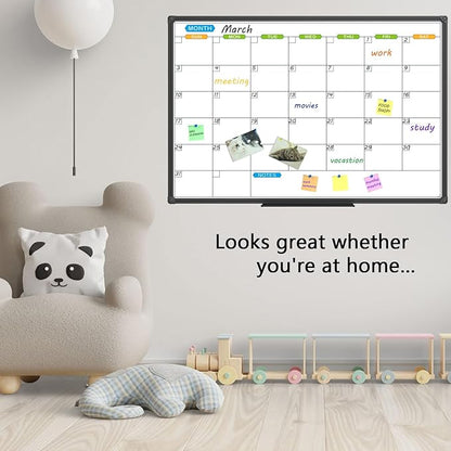 JILoffice Dry Erase Calendar Whiteboard 48 X 36 Inch - Magnetic White Board Calendar Monthly, Black Aluminum Frame Wall Mounted Board for Office Home and School