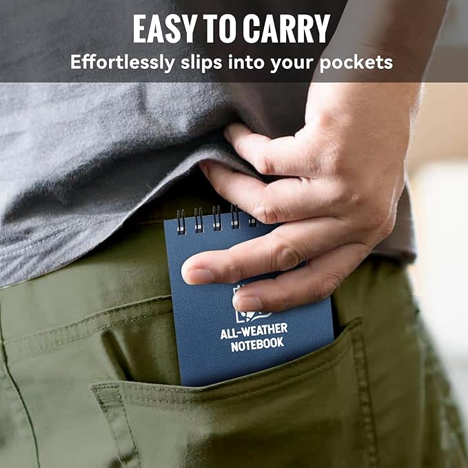 POPYOLA 8 Pack Waterproof Pocket Notebook, 3x5 Pocket Notepad, All Weather Mini Spiral Notepad, Write in the Rain Police Notepad with 100 Squared Pages for Outdoor Home Office School, Blue