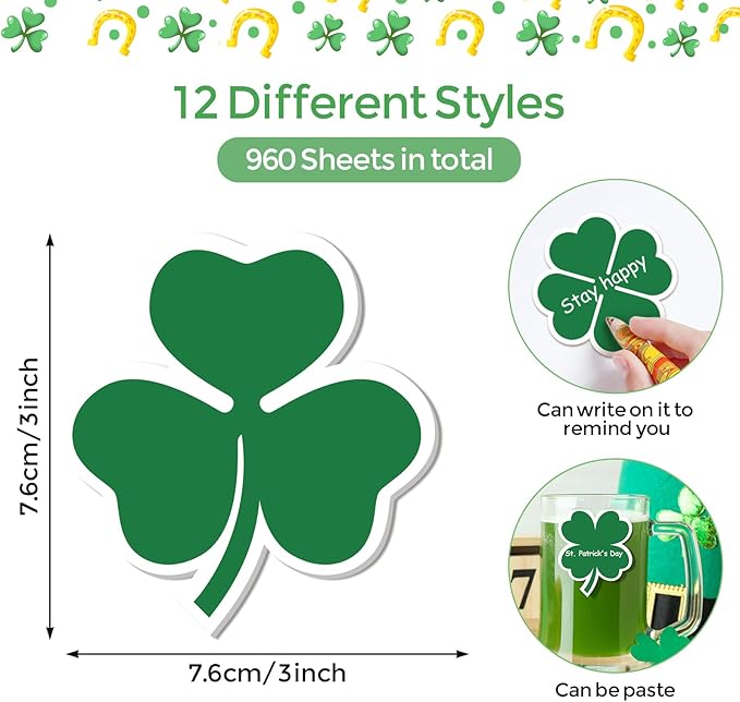 48 Pieces St. Patrick's Day Sticky Notes Shamrock Notes Pads Self-Adhesive Irish Sticky Memo Notes for School Office Home Supplies Students Teachers Presents St. Patrick's Day