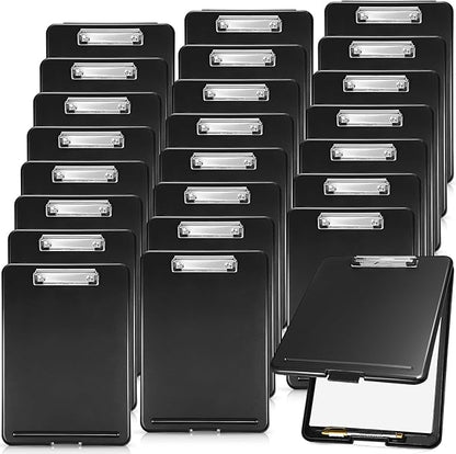 Geyee 24 Pcs Clipboards with Storage Letter Size Foldable Nursing Clipboard Storage with Pen Holder Plastic Storage Clip Board with Low Profile Clip for Student Teacher Nurse Office 9.4 x 13.4 Inch