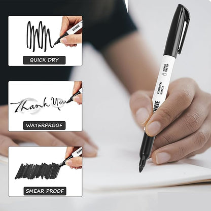 Permanent Markers Bulk Fine Tip 82 Pack, Waterproof Markers, Premium Smear Proof Pens, Quick Drying, Office Supplies for School, Office, Home