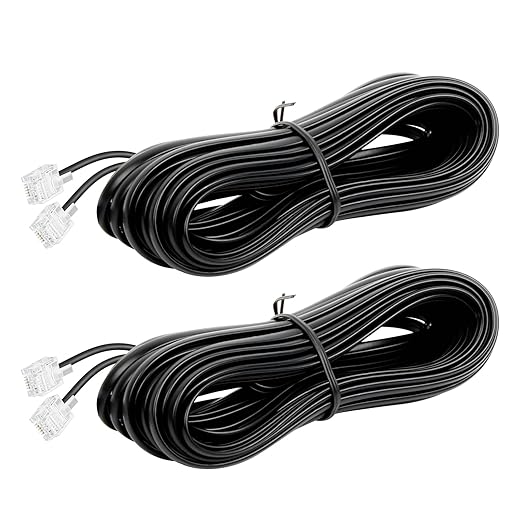 RJ11 6P4C Phone Extension Cord, 2 Pack 26 Feet(8M) Phone Cord for Landline, Black Telephone Cable, RJ11 Telephone Wire with Fax/Modem for Office or Home