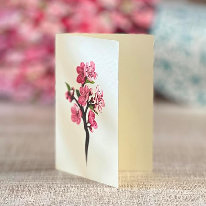 Freshcut Paper Pop Up Cards, Cherry Blossoms 12 inch Paper Flower Bouquet Greeting Cards with Blank Note Card & Envelope, Birthday Gifts for Women