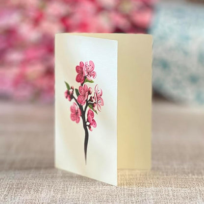 Freshcut Paper Pop Up Cards, Cherry Blossoms 12 inch Paper Flower Bouquet Greeting Cards with Blank Note Card & Envelope, Birthday Gifts for Women