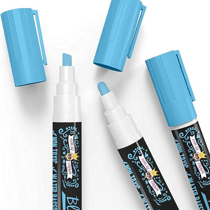CHALKY CROWN Liquid Chalk Marker Pen - Dry Erase Marker - Chalk Markers for Chalkboard Signs, Windows, Blackboard, Glass - 6mm Reversible Tip (Blue, 5 Pack)