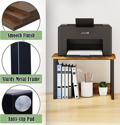 MARTY Desktop Printer Stand 2 Pack Printer Stand with Storage for Desk, Printer Shelf Desk Organzier for Home/Office Printer Riser Under Desk Small Table for Printer Fax Machine Scanner(Rustic Brown)