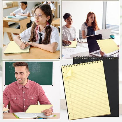 10 Pcs Legal Pads 3 Hole Punched Top Bound Spiral Notebook Tear Line for Easy Removal 8.5 x 11 in Hard Cardboard Paper College Ruled Notepad Spiral Note Pad for Office School (Yellow)