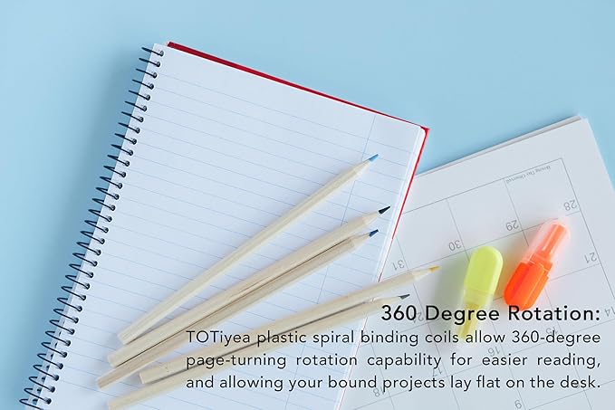 TOTiyea 100 Pack Plastic Spiral Binding Coils,16mm(5/8") Binding Spirals,140 Sheet Capacity,4:1 Pitch, Black