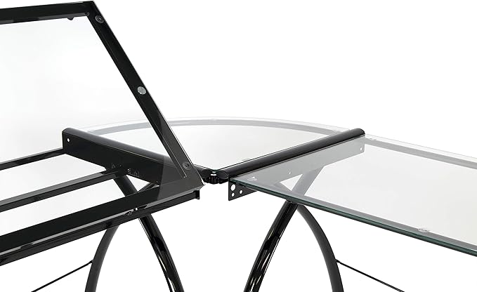 SD STUDIO DESIGNS Futura LS WorkCenter with Tilt Top Adjustable Drafting Table Craft Table Drawing Desk Hobby Table Writing Desk Studio Desk, Black / Clear Glass.