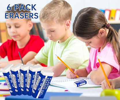6 Pack Pencil Erasers, Large White Erasers for School, Art Erasers for Kids Drawing Bulk