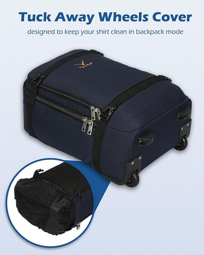 Hynes Eagle Rolling Backpack 42L Backpack with Wheels Airline Approved Carry on Luggage Laptop Travel Backpack for Women Men Navy Blue