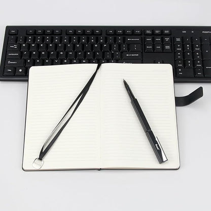 A5 Hard Cover Notebook with Pen Holder, Gold Edges & 180° Lay Flat - Large 5x8.25 Lined, Bookmark, Gift Box - Durable Journal for Office, Study, Travel - Writers, Students(Black)