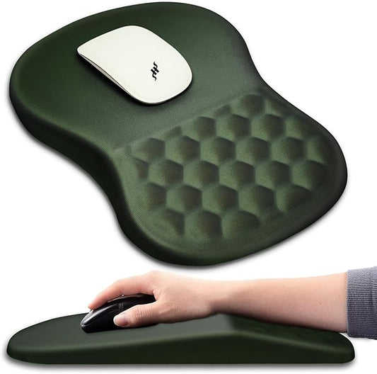 Hokafenle Ergonomic Mouse Pad Wrist Support with Massage Design, Wrist Rest Pain Relief Mousepad with Memory Foam&Non-Slip PU Base, Mouse Pads for Wireless Mouse & Desk (12x8 inch,Olive Green)