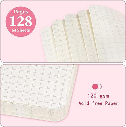 Graph Grid Paper Notebook/Journal - Classic Journal/Notebook with Ribbon Divider, Hardcover with Thick Paper, 5.3" x 8.26", Banded + Pen Holder +Inner Pocket - Pink