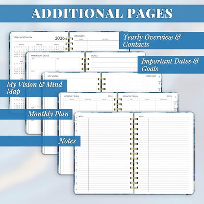 2026 Planner, A5 Weekly and Monthly Planners with Tabs, Spiral Bound Daily Calendar 2026 Planner, Agenda Organizers from Jan. to Dec., Hardcover Habit Tracker Journal 6.18" x 8.5"(Dark Blue)