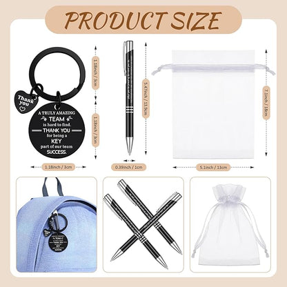 Fulmoon 80 Pcs Employee Appreciation Gifts Set Include Notepad Pen Thank You Keychain Organza Bag, Going Away Retirement Birthday Christmas Team Gift for Member Coworker Staff(Black)