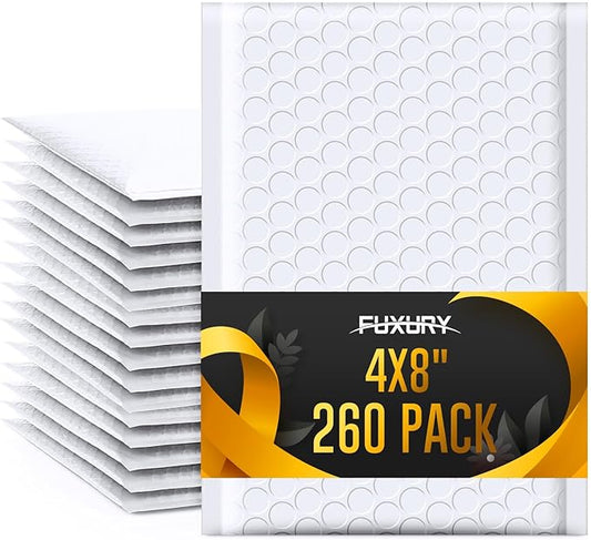 Fuxury 4x8 White Bubble Mailer 260 Pack Padded Envelopes, Small Bubble Mailers Usable Size 4x7" Bubble Envelopes Self-Seal Padded Mailers for Mailing Small Business,Small Items Shipping Bulk#000