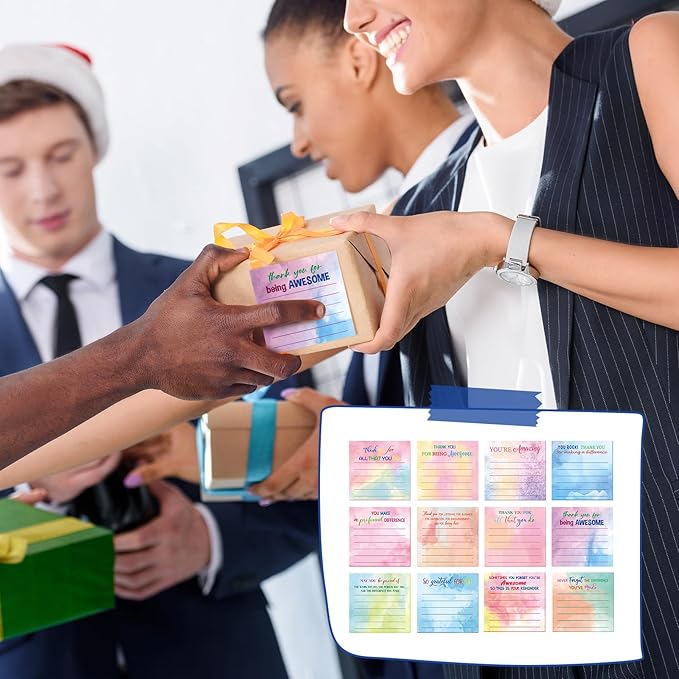 Yinder 24 Pcs Employee Appreciation Sticky Notes Thank You Gifts Bulk Note Pads with Sayings Teacher Gift Mini Pocket Inspirational Notepads for Coworker Office Supply 3 x 3''(Watercolor,Thanks)