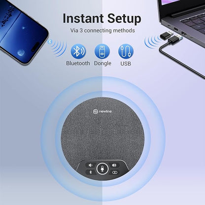 Conference Speaker and Microphone, 4 AI Mics 360° Voice Pickup, Plug & Play, Bluetooth Speakerphone w/dongle, Wireless Daisy Chaining, Noise Reduction, for Meeting, Home Office, NewPie 91
