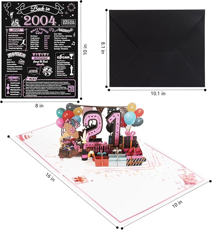 21st Birthday Card for Girls Her, Jumbo 3D Pop Up 21st Birthday Gifts, Back In 2004 Happy 21 Year Old Birthday Decorations Cards Card for Daughter Granddaughter, Rose Gold