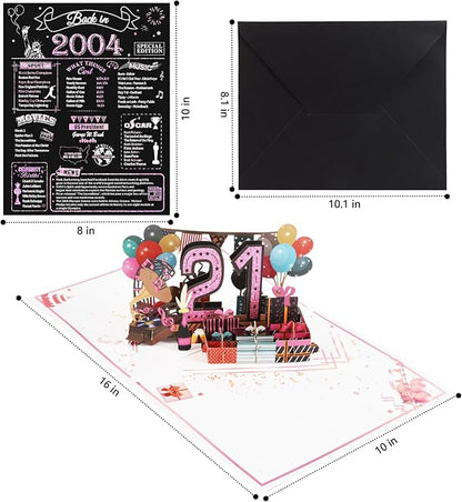 21st Birthday Card for Girls Her, Jumbo 3D Pop Up 21st Birthday Gifts, Back In 2004 Happy 21 Year Old Birthday Decorations Cards Card for Daughter Granddaughter, Rose Gold