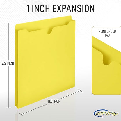 Yellow File Jackets, 1 Inch Expansion, Letter Size, Reinforced Straight-Cut Tab, 6 Pack