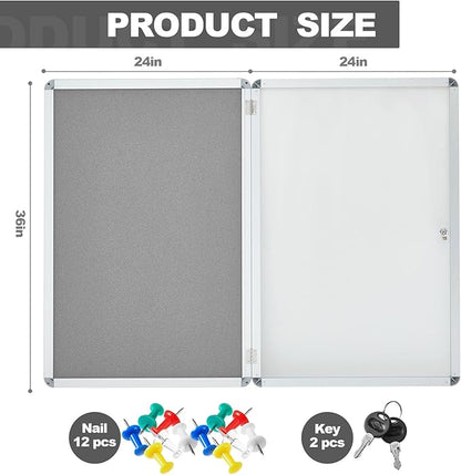 Geetery Enclosed Fabric Bulletin Board Tamperproof Lockable Noticeboard Fabric&Aluminium Frame Display Cases Wall-Mounted Display Case for School, Office - Secure,Durable Design(36 x 24 Inch,Gray)