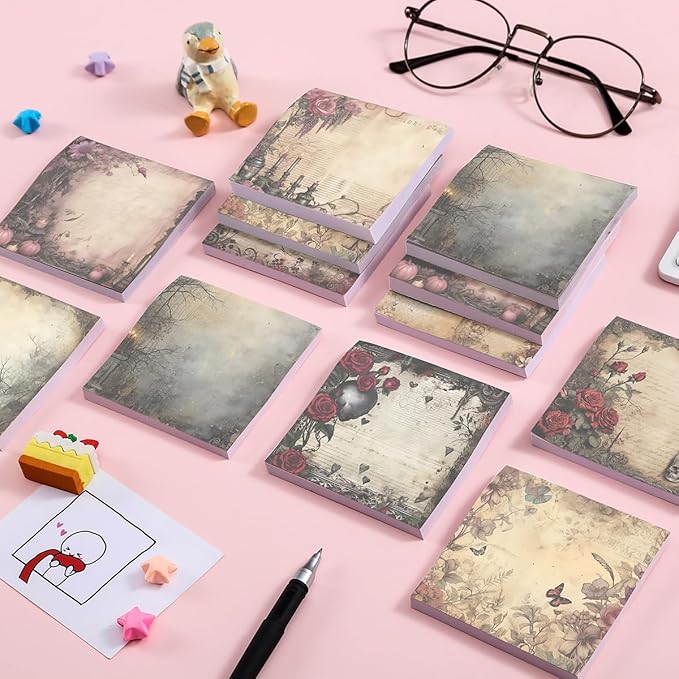 Post it Notes 3x3 Cute and Aesthetic Sticky Notes Planner Notepad - 450 Sheets - Desk Accessories for School, Office, and Home - Ideal Gifts for Teachers, Women, and Coworkers (Dark Rose)