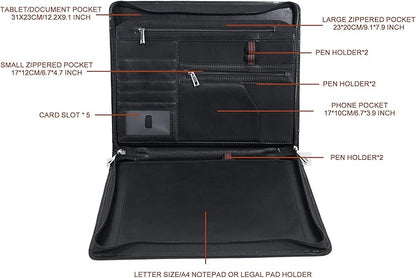 AZXCG Resume Portfolio,Zippered Padfolio Document Holder Business Folder Organizer, Faux Leather Matte Finish -Black (Customize)