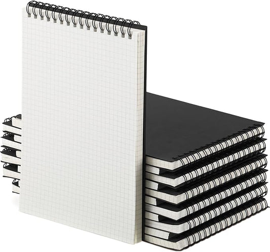 Graph Paper Spiral Notepad A5 Top Wirebound Notepad Grid Notebook Steno Pads Memo Notebook Grid Paper 140 Pages for Writing Sketching Drawing Office Supplies(Black,12 Pack)