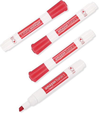 Amazon Basics Dry Erase Markers For Whiteboards, Chisel Tip, Low-Odor, Red, Pack of 12