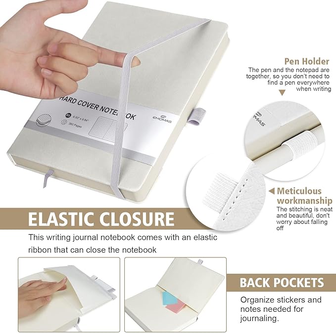 Lined Journal Notebook, 1 Pack (White), 360 Pages, 9.8 inches x 6.9 inches - 100 gsm Thick Paper, Hardcover