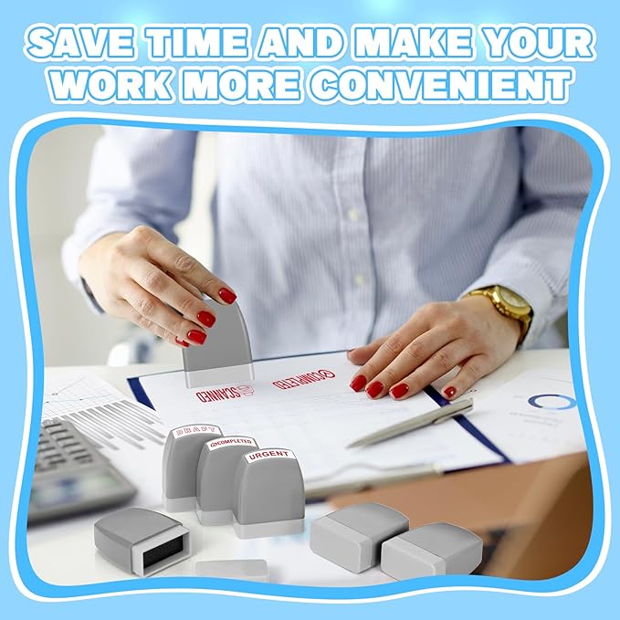 Crtiin 16 Pcs Office Stamp Set Message Self Inking Rubber Stamp Set for Office Stamps Completed Faxed Scanned Stamps for Message Supplies(Red, Grey)