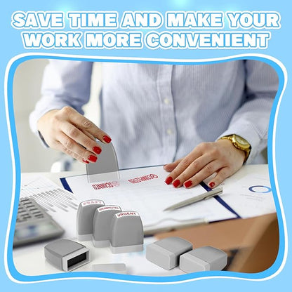 Crtiin 16 Pcs Office Stamp Set Message Self Inking Rubber Stamp Set for Office Stamps Completed Faxed Scanned Stamps for Message Supplies(Red, Grey)
