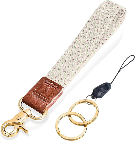 Fishent Stretchy Wristlet Keychain, Cute Wrist Lanyards for Keys, Key Chain Holder for Women Men, Wrist Strap Keychain for Car Keys Phone Camera Wallet ID Badges Card (Sakura Blossoms)
