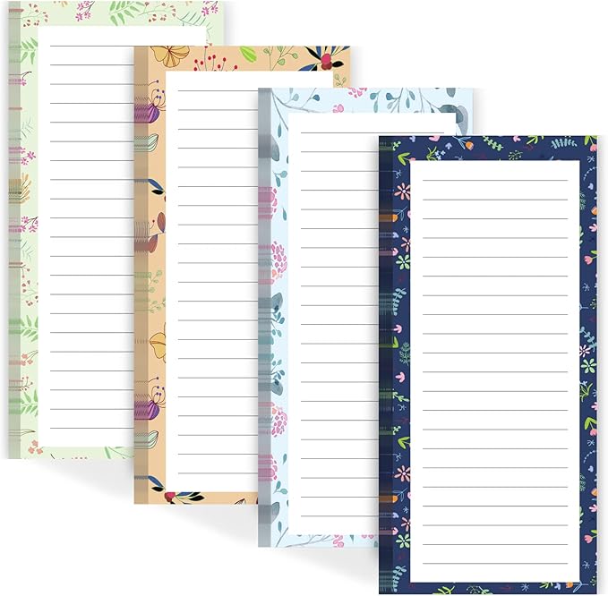 Joyberg Magnetic Notepads for Refrigerator - Flower Design, 50 Sheets Per Pad, 4 Pack Memo Pads for Grocery Lists and To-Dos