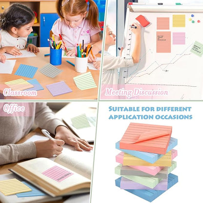 Yexiya 64 Pcs Lined Sticky Notes Self Stick Notes with Lines Bright Assorted Colors Sticky Notes for Home Office Products Post Memos, 1920 Sheets(4 x 6 Inch, 3 x 3 Inch,Fresh Color)