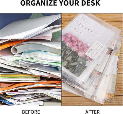 EOOUT 30pcs Plastic Envelopes, Clear Envelopes with Snap Closure, Document Folders Letter Size A4 Size File Envelopes with Label Pocket for School Home Work Office Organization