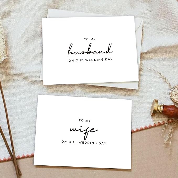Set of 2 Wedding Cards for Husband and Wife with Matching Envelopes, To My Husband on our Wedding Day Card, To My Wife on our Wedding Day Card. （Husband/Wife B）