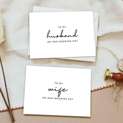 Set of 2 Wedding Cards for Husband and Wife with Matching Envelopes, To My Husband on our Wedding Day Card, To My Wife on our Wedding Day Card. （Husband/Wife B）